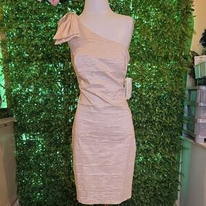 Eliza J Cream One-Shoulder Dress